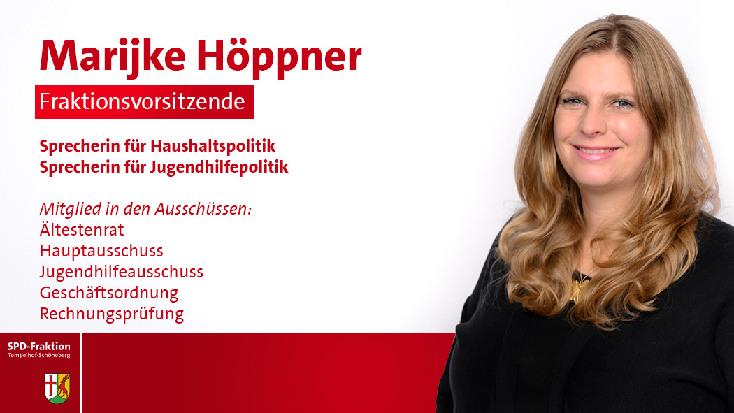 Marijke Höppner Fraktionsvorsitzende Sprecherin für Haushaltspolitik Sprecherin für Jugendhilfepolitik Mitglied in den Ausschüssen: Ältestenrat Hauptausschuss Jugendhilfeausschuss Geschäftsordnung Rechnungsprüfung