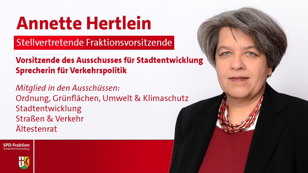 Annette Hertlein; Sprecherin für Verkehrspolitik; Mitglied in den Ausschüssen:; Straßen & Verkehr; Ordnung, Grünflächen, Umwelt & Klimaschutz Stadtentwicklung